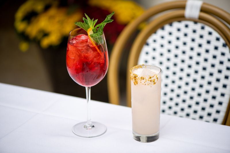 Amalfi's The Spritz cocktail with burnt orange, bright citrus, and bubbles, and Franco's Fizz cocktail with grapefruit and almond. (Mia Yakel for The Atlanta Journal-Constitution)
