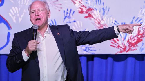 Democratic vice presidential candidate Minnesota Gov. Tim Walz speaks at the Whitewater Music Hall Brewing Company Friday, Sept. 13, 2024, in Wausau, Wis. (AP Photo/Morry Gash)