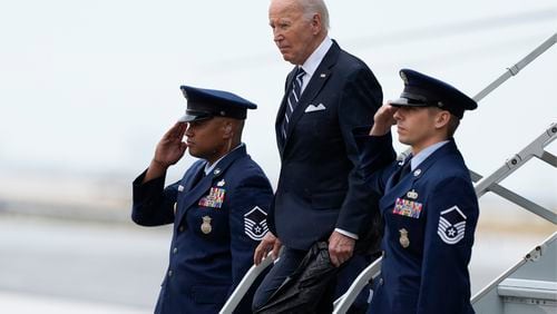 President Joe Biden arrives at John F. Kennedy International Airport in New York, Monday, Sept. 23, 2024, to attend the 79th session of the United Nations General Assembly. (AP Photo/Manuel Balce Ceneta)